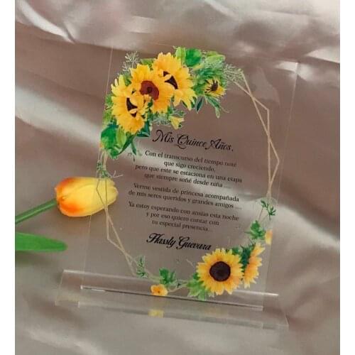 Acrylic Birthday Invitation,Sunflower 10pcs Make Your Own Design Acrylic Wedding Menu,Green Leaf Acrylic Wedding Invitations