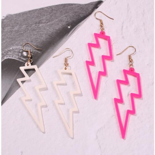 2019 New Design Fashion Hyperbole Punk Style Geometric Lightning Flash Drop Earrings Neon Fluorescence Resin Earring Jewelry