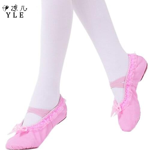1 Pairs Lovely Child Girl Ballet Dance Shoes Soft-soled Kid Gymnastic Shoes With Lace Bowknot For Girls Canvas Gymnastics Shoes