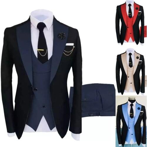 Black Men Suit for Wedding One Button Tuxedo Prom Suit Male Groom Blazers High Quality Dress Jacket Coat Pants Vest Ropa Hombre