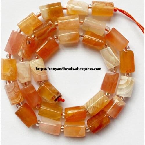 7'' Natural Faceted Orange Botswana Agates Cylinder Spacer Stone Beads For Jewelry DIY Making