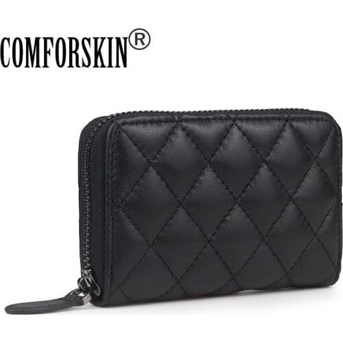 COMFORSKIN New Arrivals Premium 100% Sheep skin Card Wallet European And American Style Zipper Purse Short Style Women Wallets