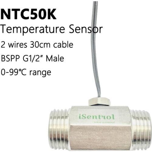 30cm NTC10K Temperature Sensor 2 Wire with M8 Probe and with SUS304 Nipple BSP1/2" Male Thread iSentrol Electronics