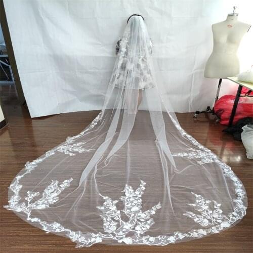 Real Image Cathedral Length Bridal Veils 3m Long Vestido De Noiva Longo Wedding Veil Ivory White Veil With Free Comb