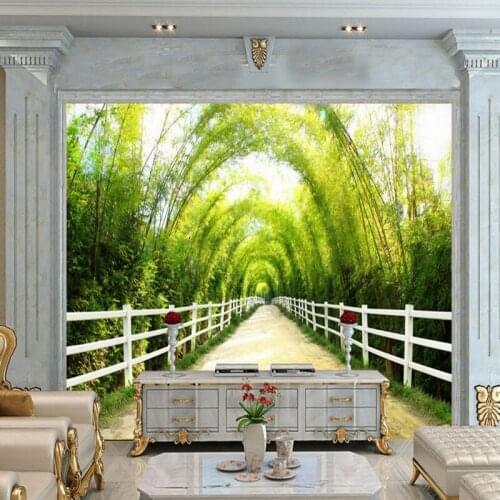 Photo wallpaper 3D Golden Avenue Green Bamboo Landscape TV Wall wallpaper living room custom studio office mural