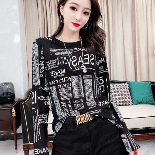 2021 Printing Thin Long Sleeve T-shirt Spring Autumn New Fashion Versatile Round Neck Slim Bottomed Tshirt Tops Kawaii Korean