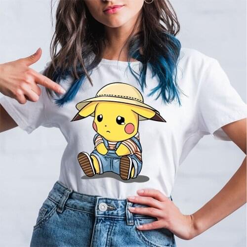 Pikachu Cartoon Printed T-Shirts Summer Women Short-sleeved Pulovers Harajuku Casual New Tees Kawaii Round Neck Female T Shirts