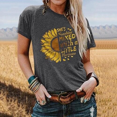Graphic Tee Womens T-shirt Casual O-Neck Sunflower Printing Tshirt Women Casual Summer Top Tee Short Sleeve Slim Tee T-Shirt