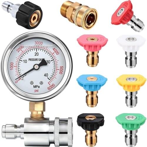 Pressure Washer Adapter Pressure Washer Gauge Kit with 6000Psi 3/8 Inch Pressure Washer Gauge, Quick Hose Connect Kit