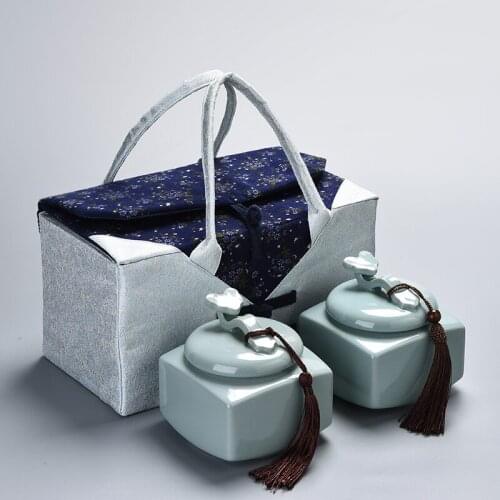 Chinese Ceramic Tea Caddies Handmade Seal Vintage Coffee Sugar Storage Jars Tea Caddies Container Caixa Para Cha Teaware DG50TC
