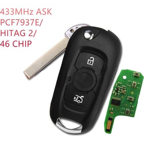 RIOOAK 3button Flip Remote Car Key 433MHz For Opel Vauxhall Astra K 2015-2017 PCF7937E HITAG 2 46 CHIP