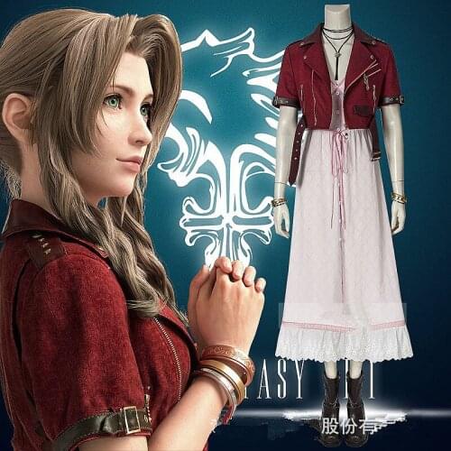 FF 7 Final Fantasy VII Aerith Gainsborough Cosplay Costume Adult women girls dress Halloween Carnival Costume VII Remake dress