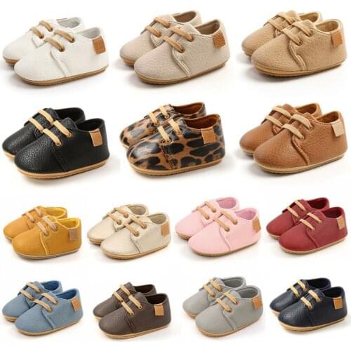 Spring Leopard Leather Baby Boy Shoes Newborn Lace-Up Casual Sneakers First Walker Toddler Girl Infant Anti-slip Soft Crib Shoes