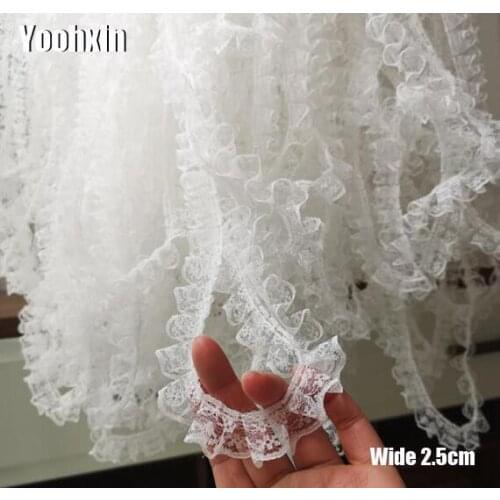 2.5CM Wide NEW Embroidery White black flower tulle lace fabric trim ribbon DIY sewing applique collar dubai cloth wedding decor