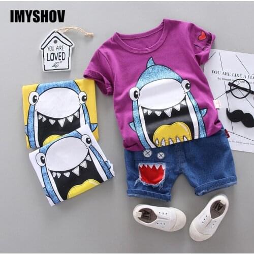 Baby Boy Summer Clothes Toddler Boys Clothing Denim Short Pants+T shirt Sets For Kids Outfits Fashion Children Shark Suit 0-4Yrs