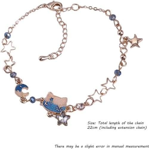 Playful girlysense beautiful kitty bracelet woman cute star moon gradient color all-match jewelry lover souvenir girlfriend gift