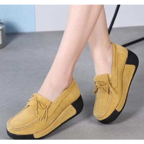 Women Genuine Leather Flats Platform Loafers Woman Creepers Lace Up Driving Moccasins Female Casual Shoes Sapato Feminino