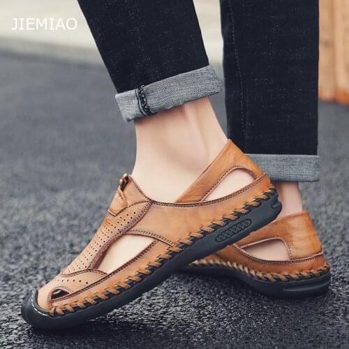JIEMIAO Mens Sandals Soft First Layer Cowhide Breathable Lightweight Shoes Outdoor Casual Summer Beach Men Sandals Slippers