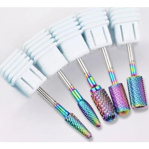 5pcs Mix Rainbow Blue Milling Cutter for Nail Bits Tungsten Manicure Carbide Nail Drill Bits Pedicure Nail Files Grinder Tools