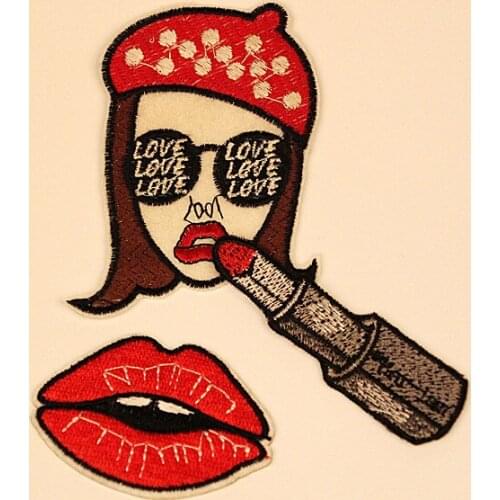 DIY Stripes Clothes Letter Stickers Custom Lipstick Badges 1 PCS Woman Embroidered Iron on Patches for Clothing