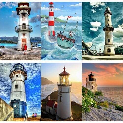 New 5D DIY Diamond Painting Lighthouse Diamond Embroidery Sea View Cross Stitch Full Square Round Drill Crafts Home Decor Gift