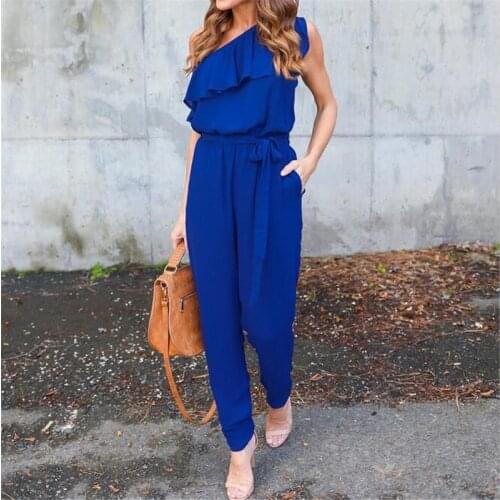 Hitmebox 2017 New Spring Fashion Women Jumpsuit Sleeveless One Shoulder Backless Elegant Sexy Slim Regular Long Jumpsuits