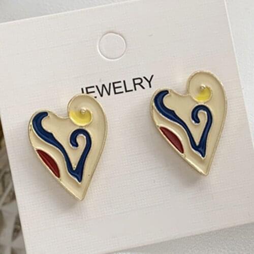2020 New S925 Dripping Oil Heart Earrings Female Pendant Earings Niche Design Simple Earrings wedding party jewelry gift