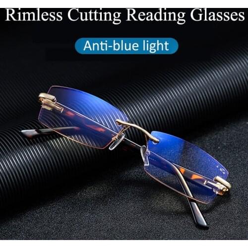 New Business Rimless Cutting Reading Glasses Men Fashion Anti-blue light Women HD Anti-fatigue Eyeglasses Diopter +1.0 To +4.0