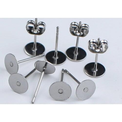 100pcs/lot Stainless Steel Blank Post Earring Studs Base Pins with Earring Plugs Ear Back for DIY Jewelry Making Findings