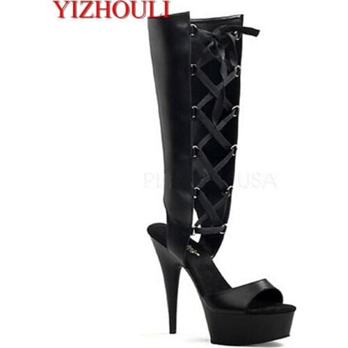 Sexy Romanesque boots, hollowed-out high heels, 15 cm round head fun Dance Shoes