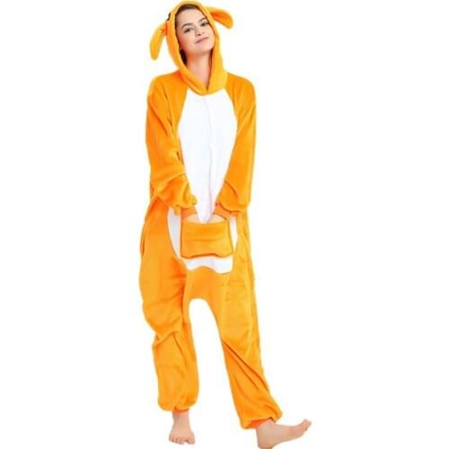 Kigurumi Kangaroo Pajama Adult Animal Onesies for Women Men Couple Winter Pajamas Kegurumi Sleepwear Flannel Pijamas pyjama