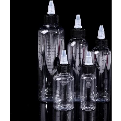 Clear 30/60/100/120/250ML Ink Bottles Plastic Tube Liquid Capacity Dropper Bottles Twist Top Cap Tattoo Pigment Ink Containers