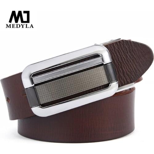 MEDYLA 100% original leather self-action buckle belt soft tough natural leather mens business belt without interlayer men gift
