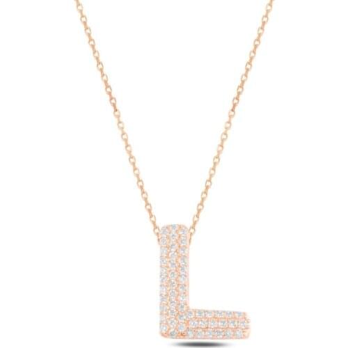 Silver 925 Set-L-Letter Zircon Stone Ghost Pendant