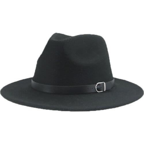 Fedora hat women Wide Brim band belt classic black white felted hat men formal Church Vintage solid color felt winter women hats