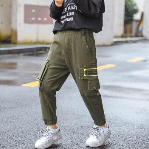 Army Green Cargo Pants Spring Autumn Solid Color Kids Cotton Trousers Teenage Clothing Teens Cargo Pants 4 5 6 7 8 9 12 14 Year