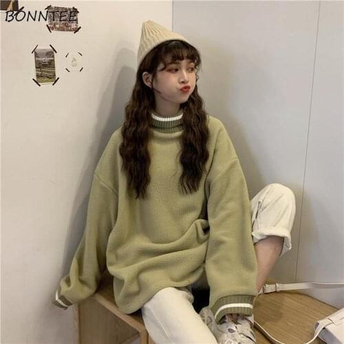 Turtleneck Sweaters Women Chic Patchwork Harajuku Soft Thicker Winter Fall Daily Ladies Knitwear Korean Trendy Simple Teens New