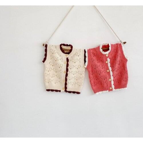 Koodykids 2021 Baby Girl Spring Knitted Sweater Floral Vest Knitting Quality Clothes Toddler Girls Clothes Outfit Autumn Vintage