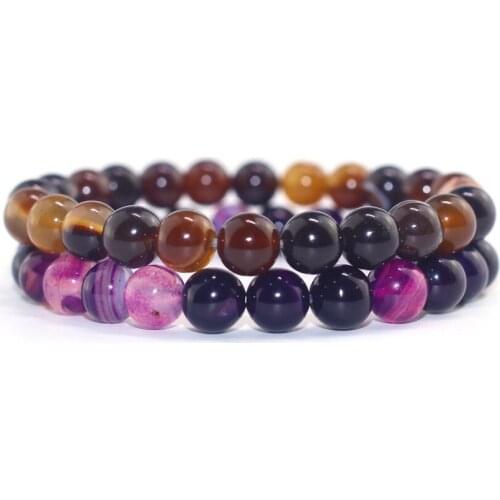Vintage 8mm Purple Coffe Onyx Natural Stone Bracelet For Couples Yoga Balance Bead Bracelets For Men Friends Lovers Gift 2019