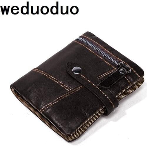 Weduoduo New Men Wallets Male Purse Genuine Leather Wallet with Coin Pocket Short Credit Card Holder Wallets Men Leather Wallet