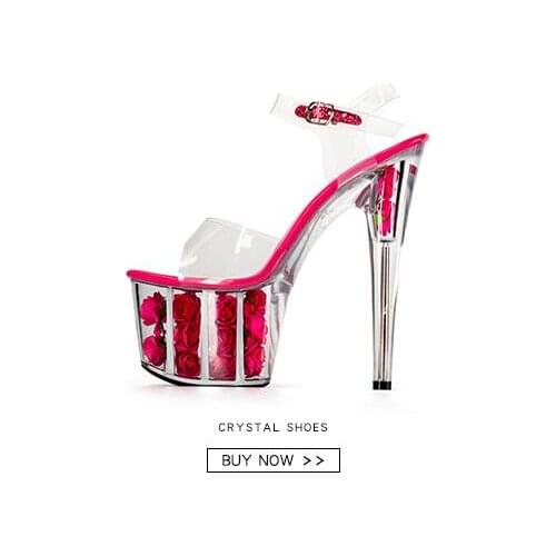 2019 Sandals Women Shoes Platform Thin Heel Ultra High Heels 17CM Flowers Transparent Crystal Sandals Shoes Female Wedding Shoes