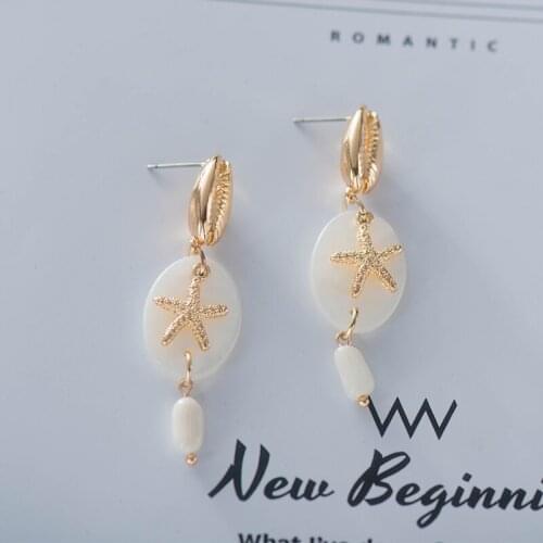 Fever&Free New Trendy Lovely Korean Earrings 2019 Temperament Personality Starfish Shell Stone Drop Earrings For Women Oorbellen