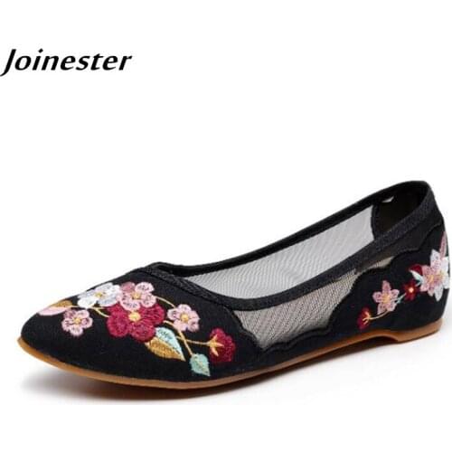 Breathable Air Mesh Womens Flats Shoes Ladies Espadrilles Loafers Pointed Toe Ballerinas for Women Embroidered Summer Sandals