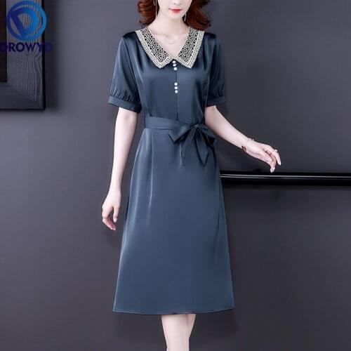 2021 Summer Casual Print Mulberry Silk Midi Dress Women Fashion Vintage v-neck short sleeve Dress Elegant Bodycon Party Vestidos