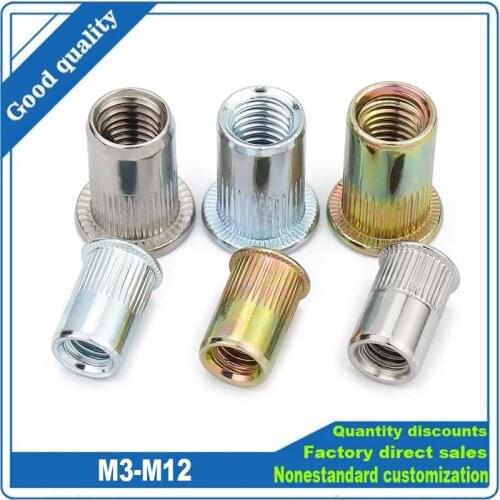 20pcs 304 Stainless Steel Carbon Steel Aluminum Flat Head Blind Rivet Nut M3 M4 M5 M6 M8 Insert Rivnut Nutsert Screw Bolt Zinc