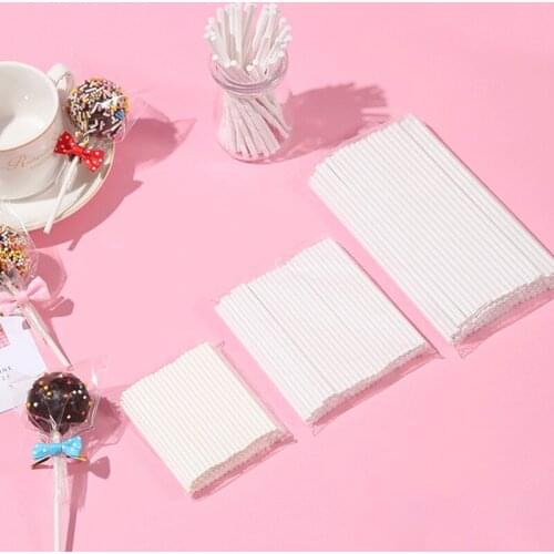 100pcs Multiple Sizes Solid Core White Paper Lollipop Sticks Chocolate Candy Pop Sucker Sticks DIY Lollypop Baking Accessories
