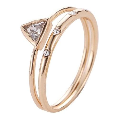 2 Pcs/Set Twinkling Clear Crystal Geometric Triangle Zircon Golden Rings For Women 5 Sizes