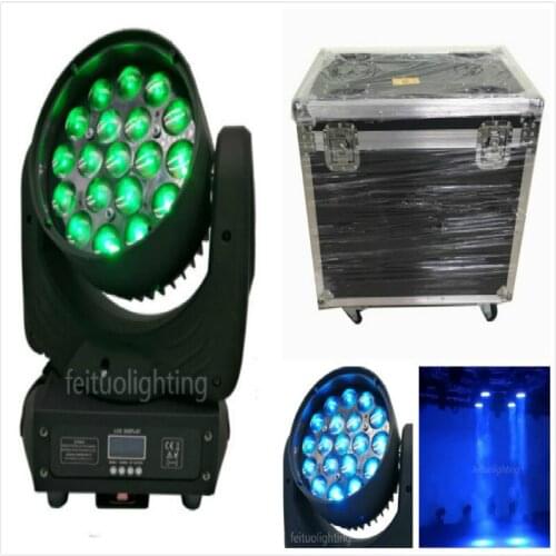 2 lights +fly case 19X15W Zoom RGBW 4 in 1 Led Moving Head Wash Zoom DJ Party Stage Lights