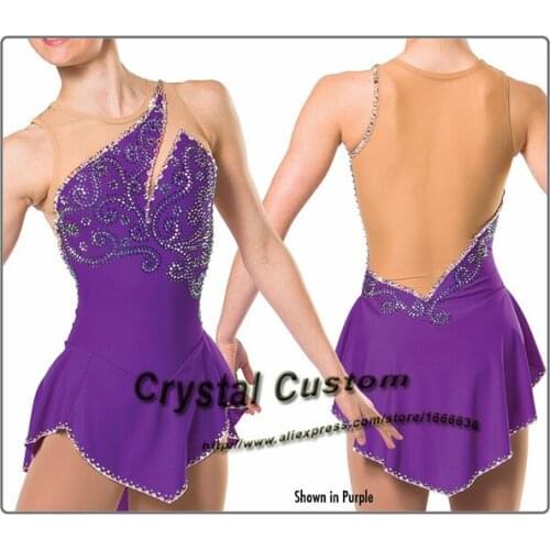 2016 Custom Purple Figure Skating Dresses With Spandex New Brand Vogue Figure Skating Competition Dress Customized DR3000