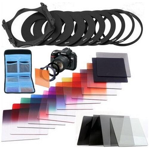24in1 G.ND2 4 8 Graduated Color Filter+9 Adapter Ring Holder lens filter for Cokin P series Adapter